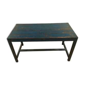 Old blue wooden military canteen table