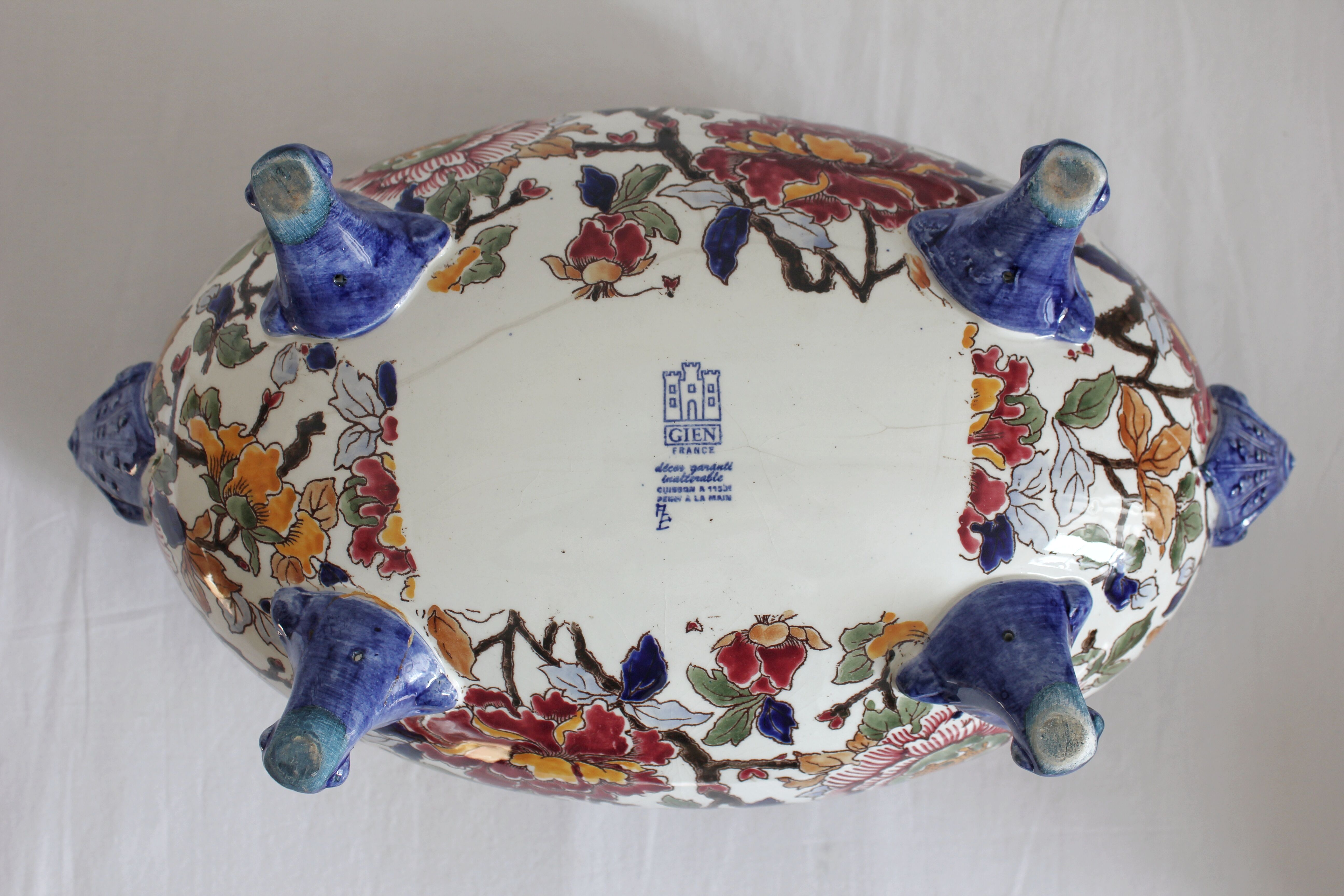 Bernard planter with handles, Peonies, Gien earthenware