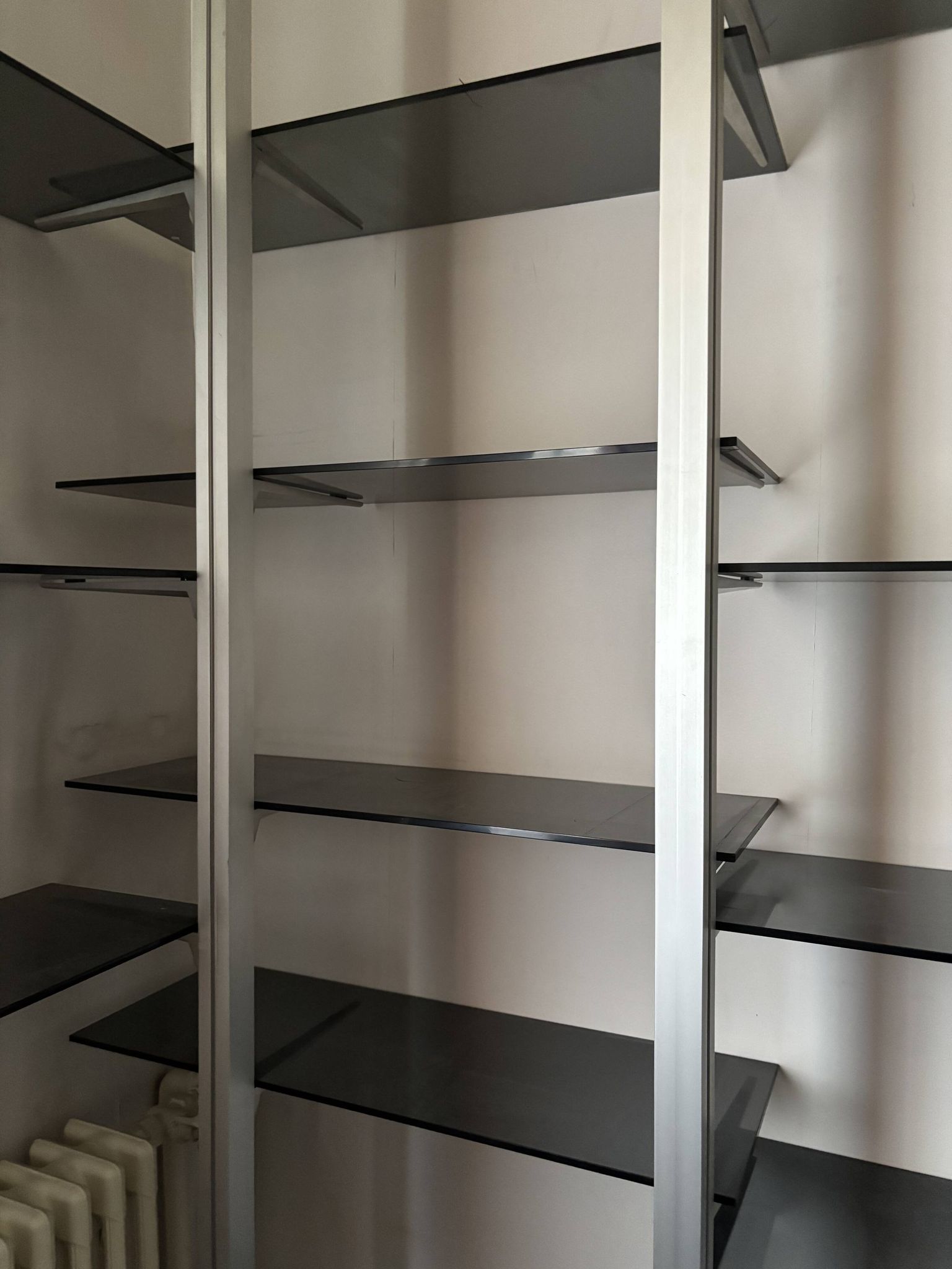 Modular library TECHNAL vintage 1975 aluminium and smoked glass