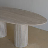 Natural travertine oval dining table - striated foot