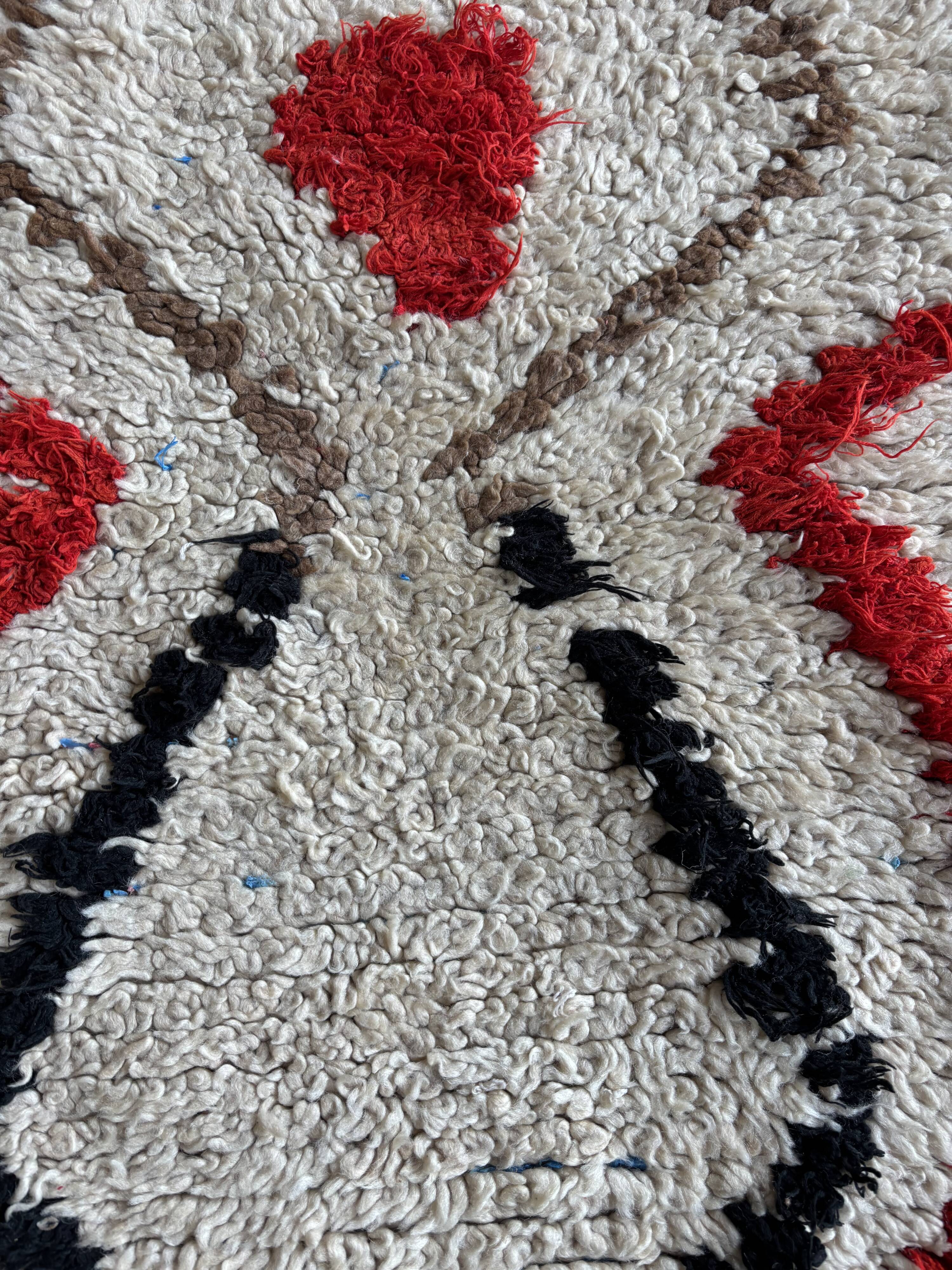 Tapis berbère vintage marocain  – 75x165 cm – Rouge & noir