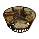 Rattan round table with smoked thick glass