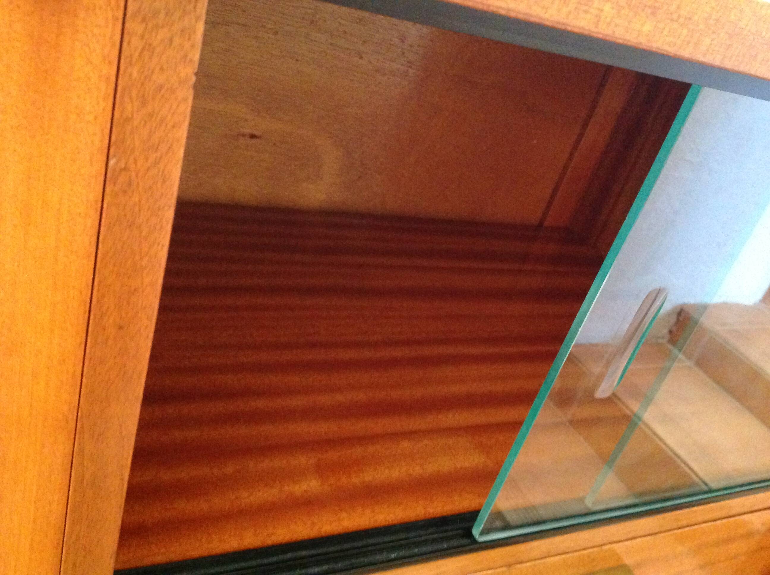 Varnished wooden sideboard with glass storage / vintage 60s-70s