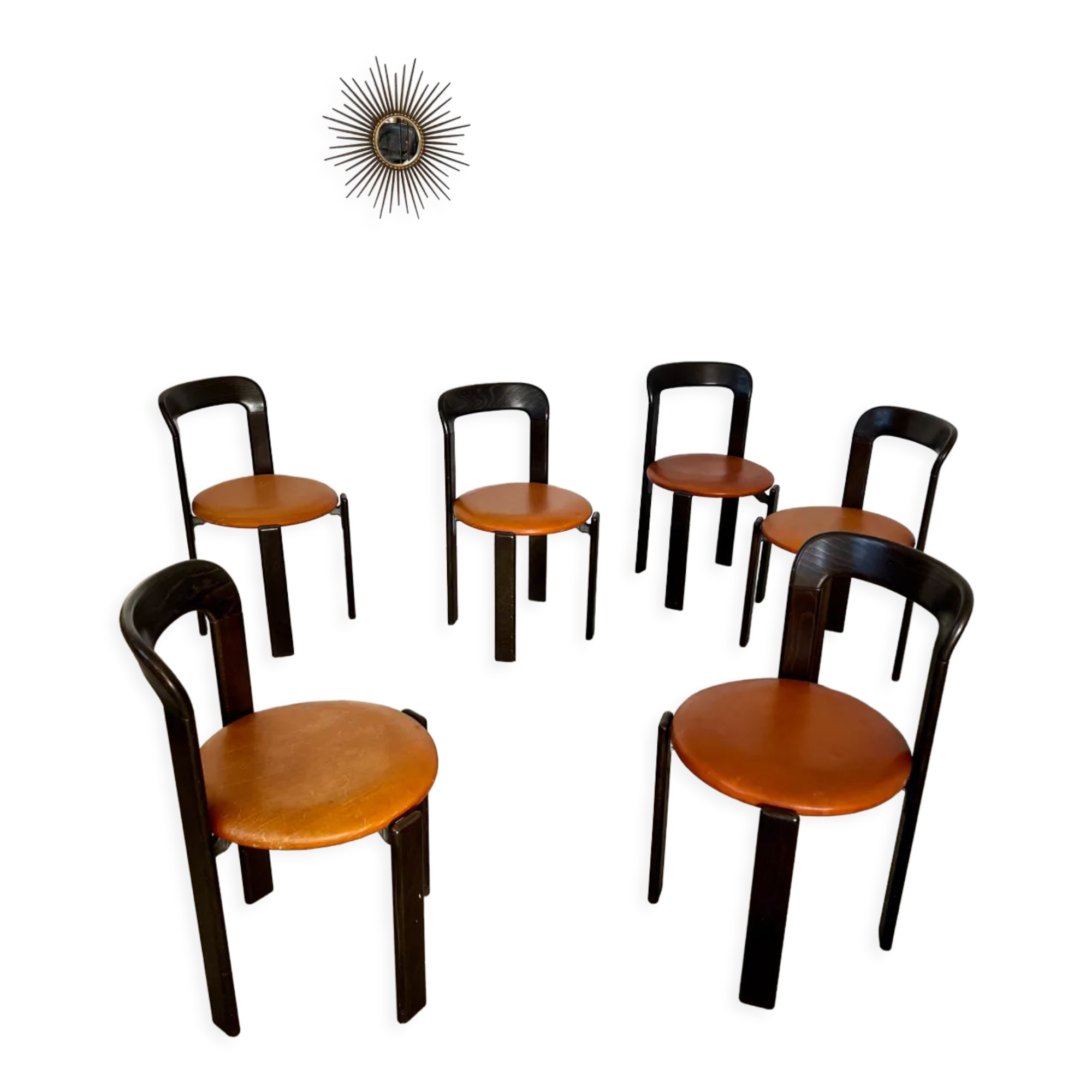 6 wooden chairs and imitation leather design Bruno Rey for Dietiker vintage year 60