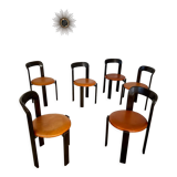 6 wooden chairs and imitation leather design Bruno Rey for Dietiker vintage year 60