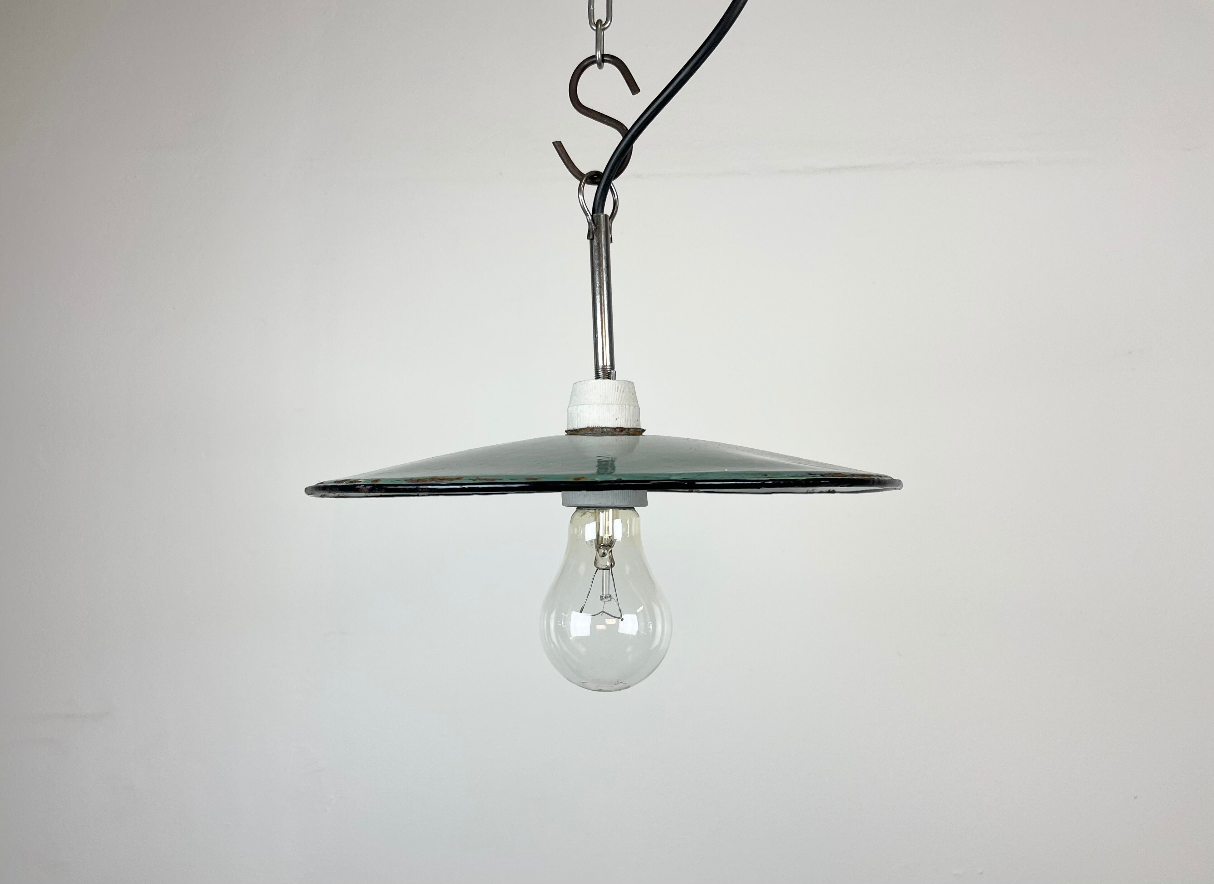 Industrial petrol enamel pendant light, 1970s
