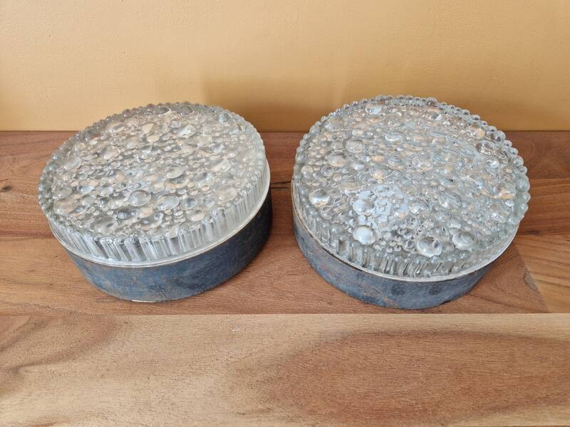 Pair of ceiling lights - staff leuchten - in moulded bubble glass - design 1960