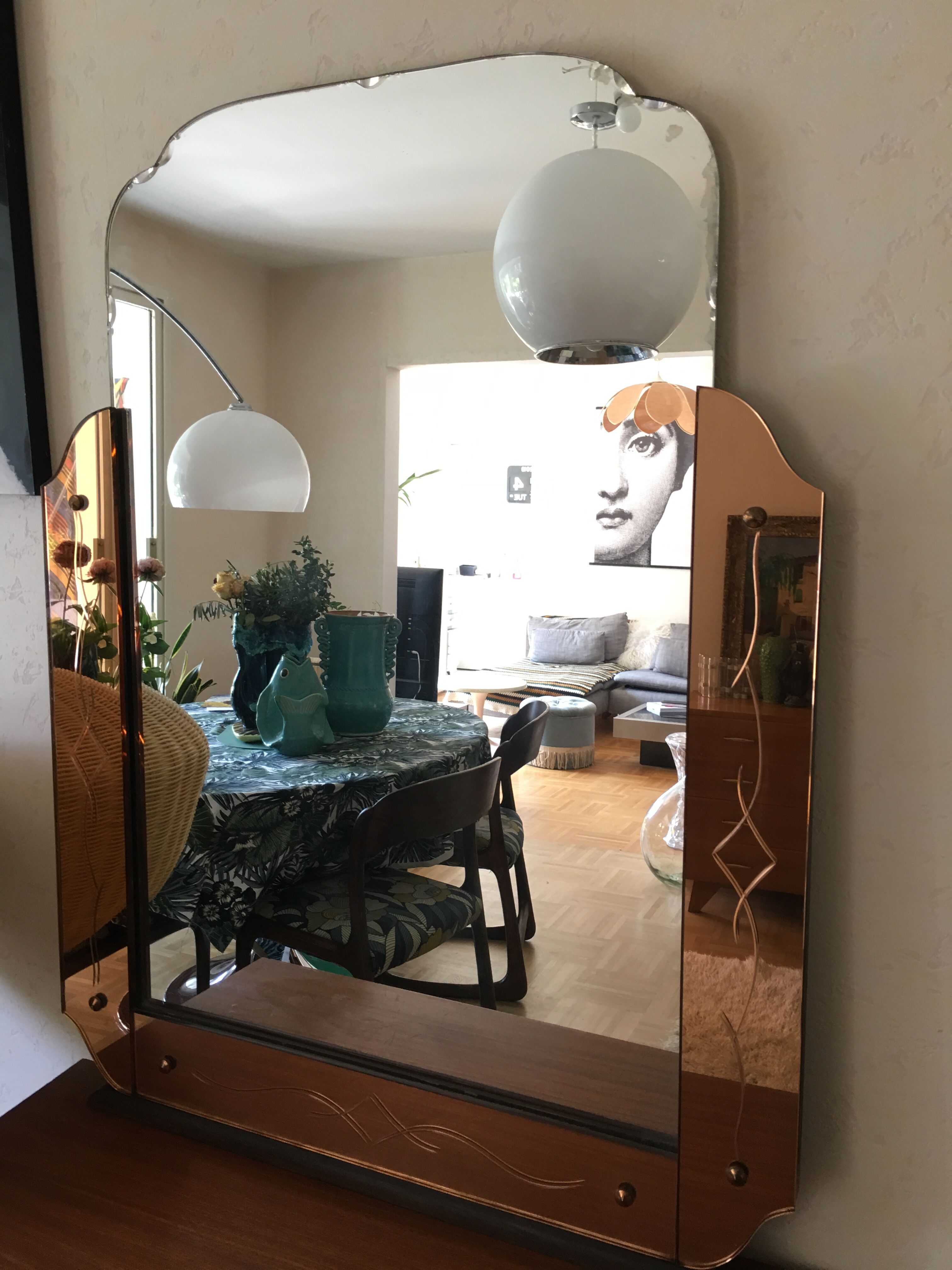 Venetian mirror art deco pink 77x101cm