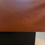 Caramel leather and black glass coffee table