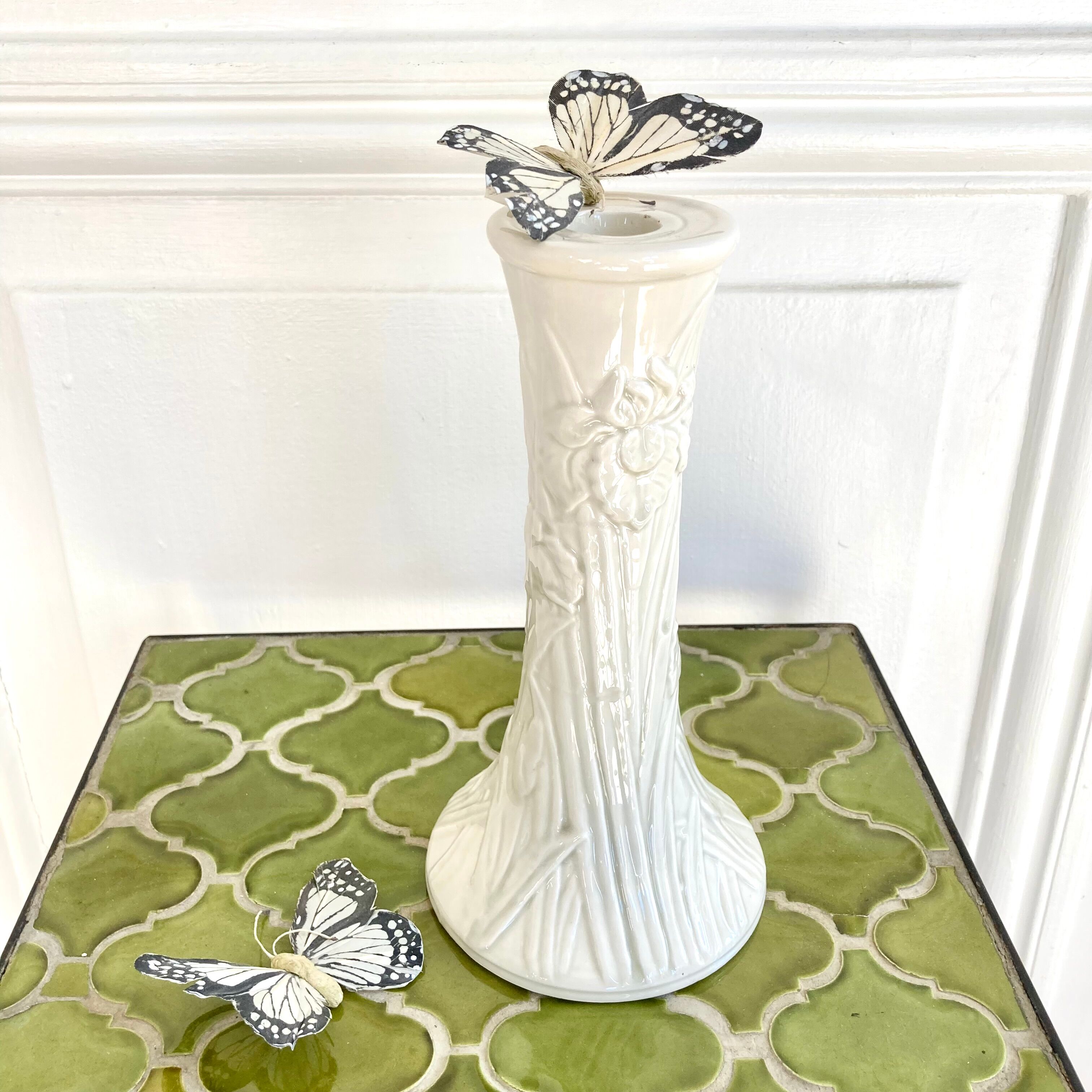 Ceramic candle holder iris flower