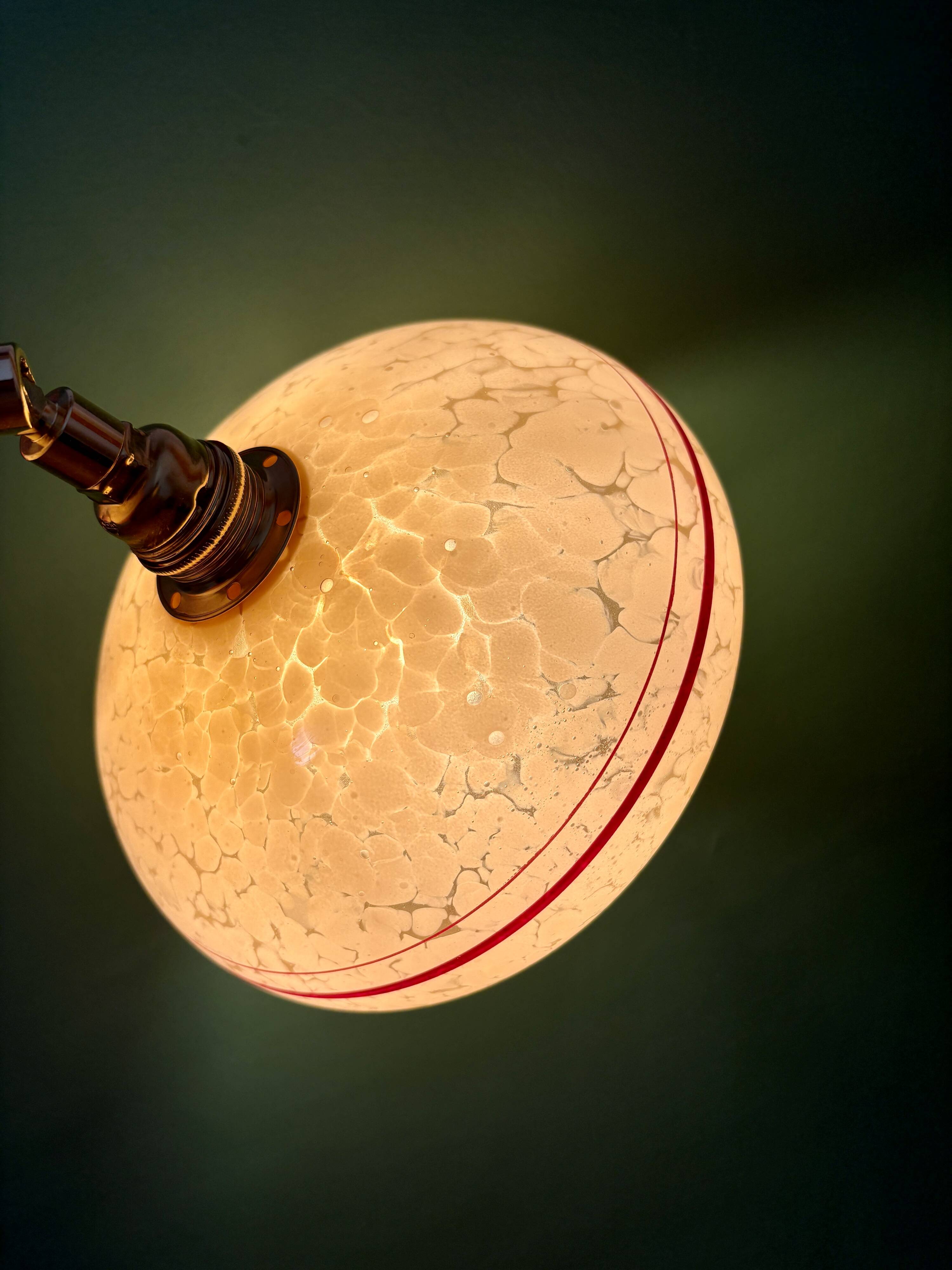 Vintage wall lamp with yellow clichy glass shade and red trim