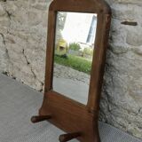 Mirror and wall coat rack with 2 hooks in solid wood, 60s