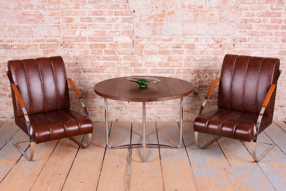 Bauhaus Round Coffee Table in Beech and Wenge, Czech, 1930s
