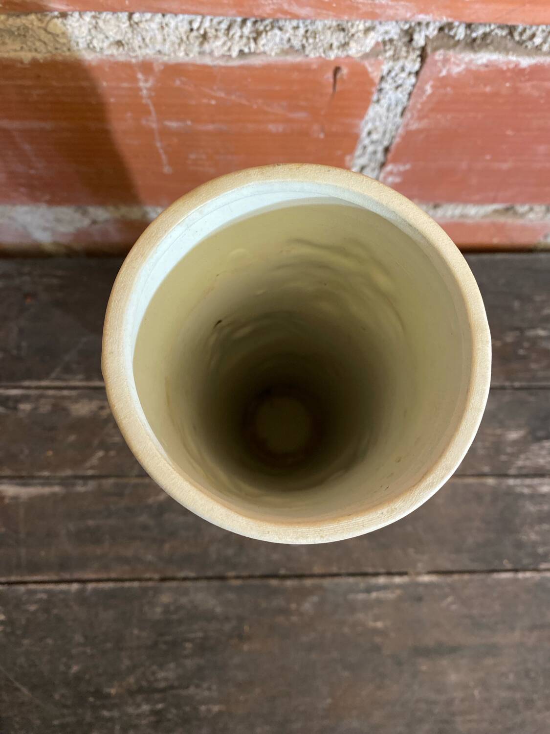 Old Rolled Vase Beige Ceramic Polychrome Flower Decor Vintage #D