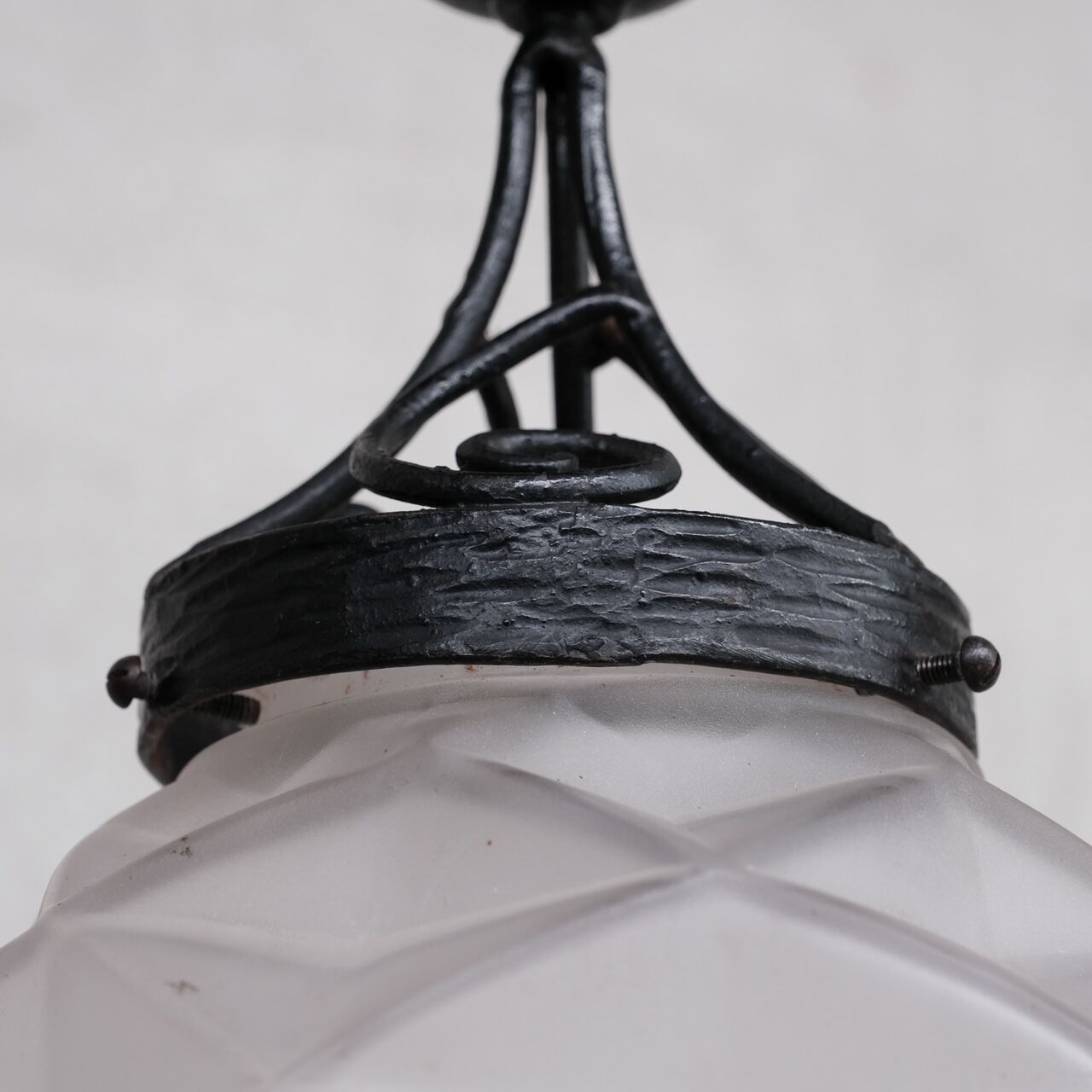 Geometric French Glass and Iron Pendant Light