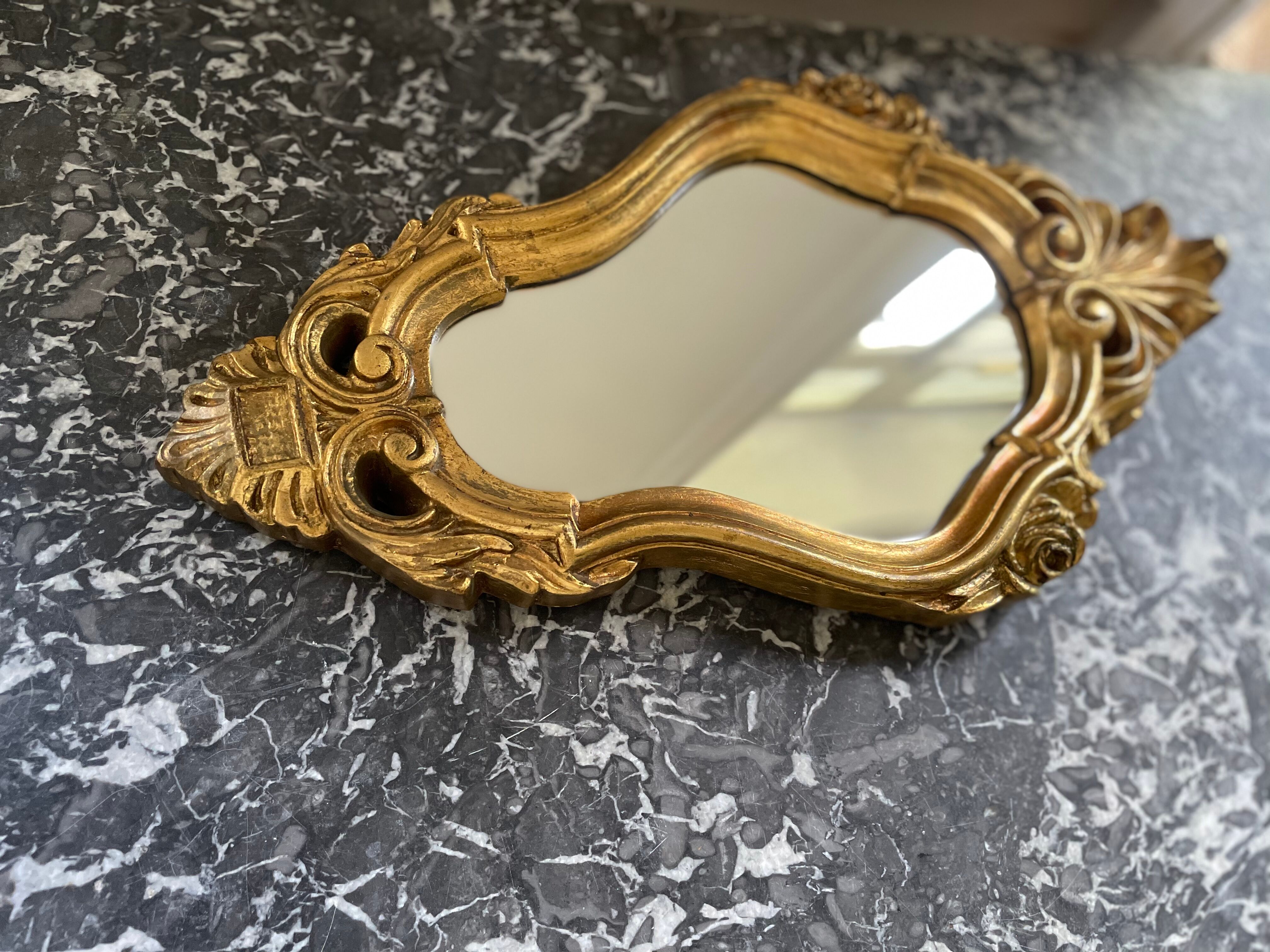 Golden mirror decorated with rose 60s - 43x23cm