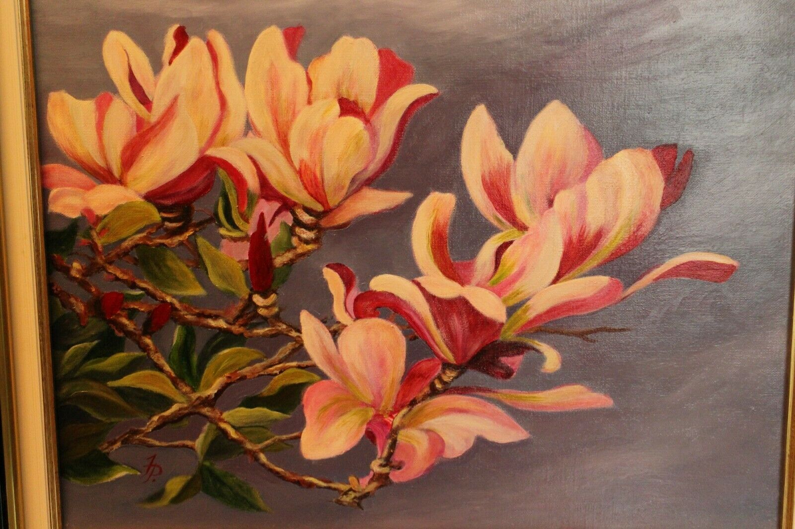 Framed painting signed Patrigeon oil on canvas with the tree in bloom