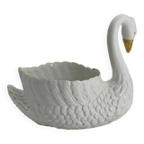 Vintage swan pot holder in white and gold ceramic