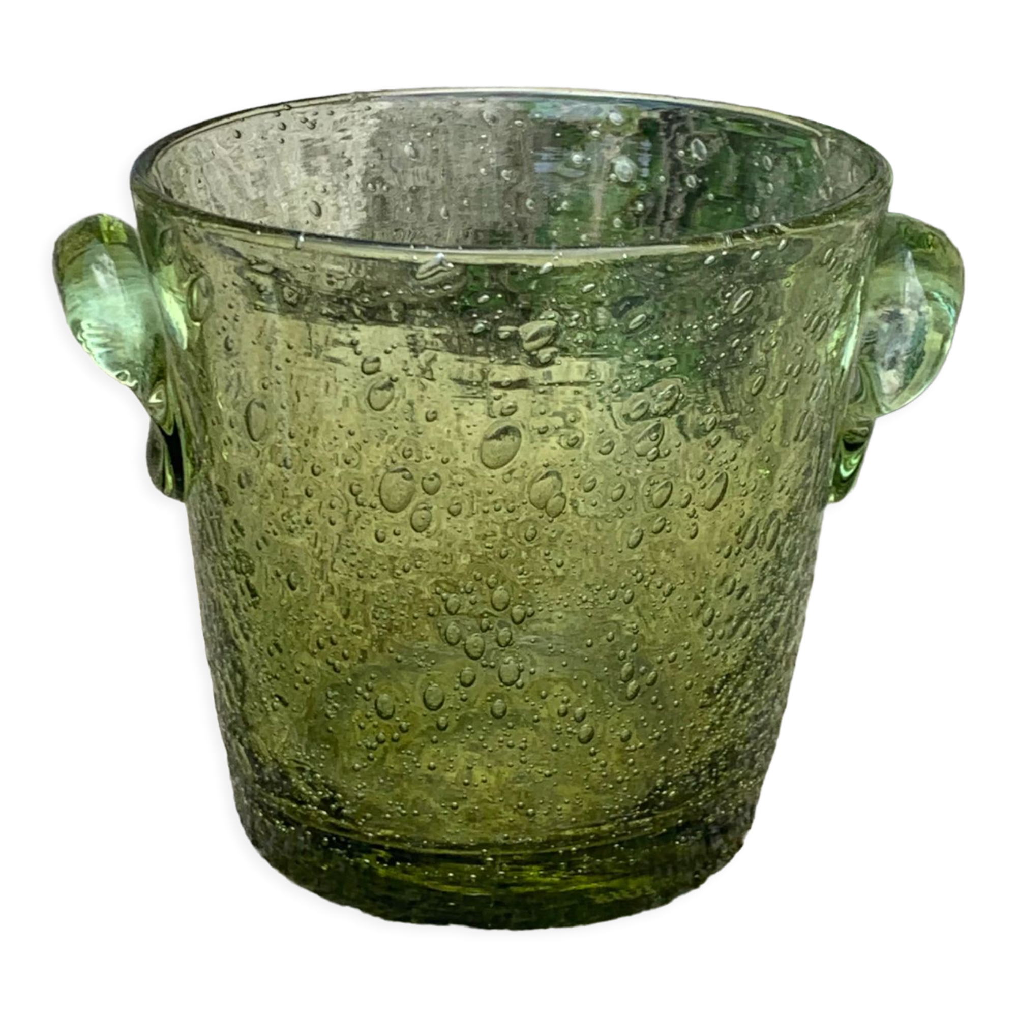 Blown glass ice bucket signed Biot Collector