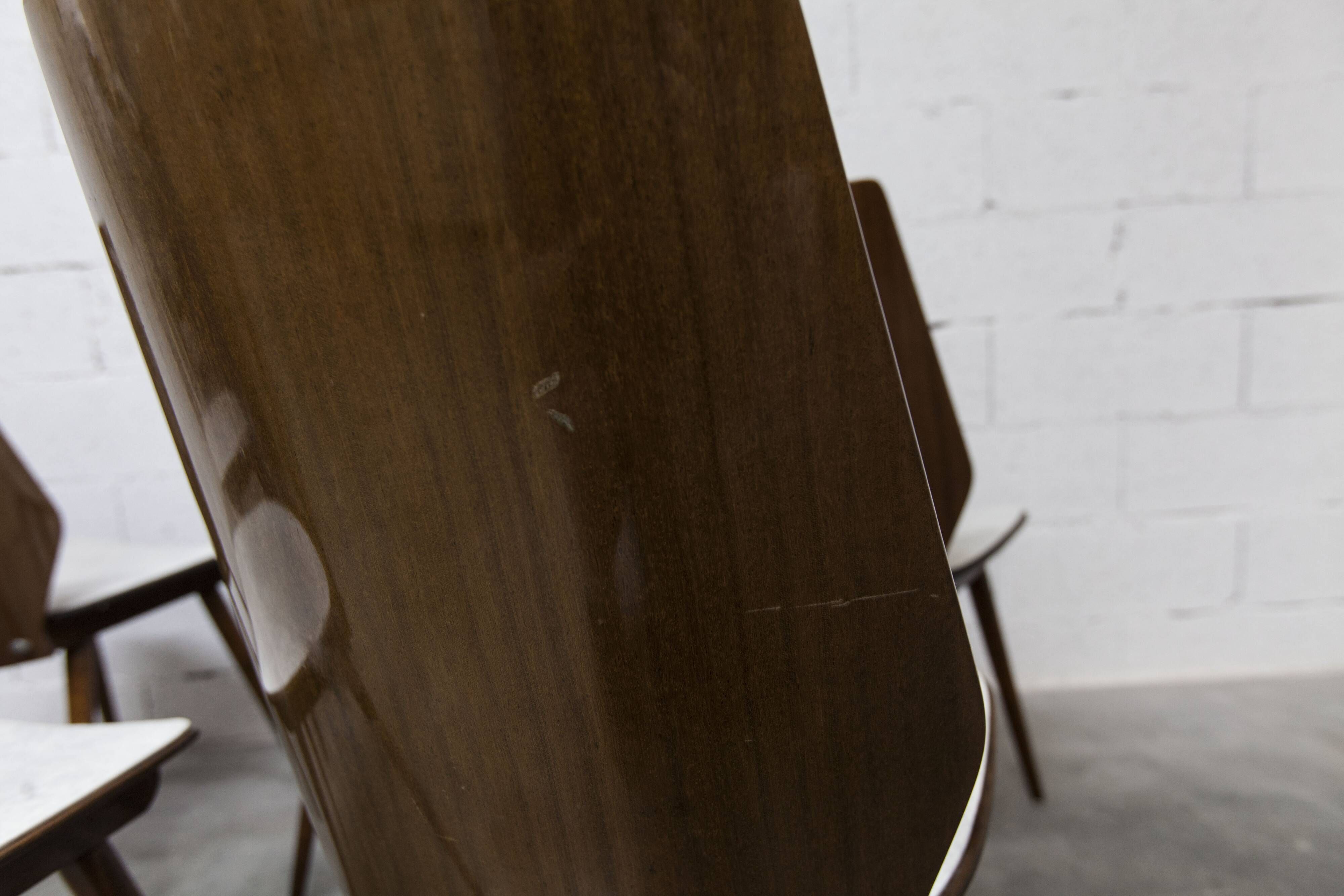 Set of 6 Baumann model 840 G2S chairs in varnished mahogany finish, 1963