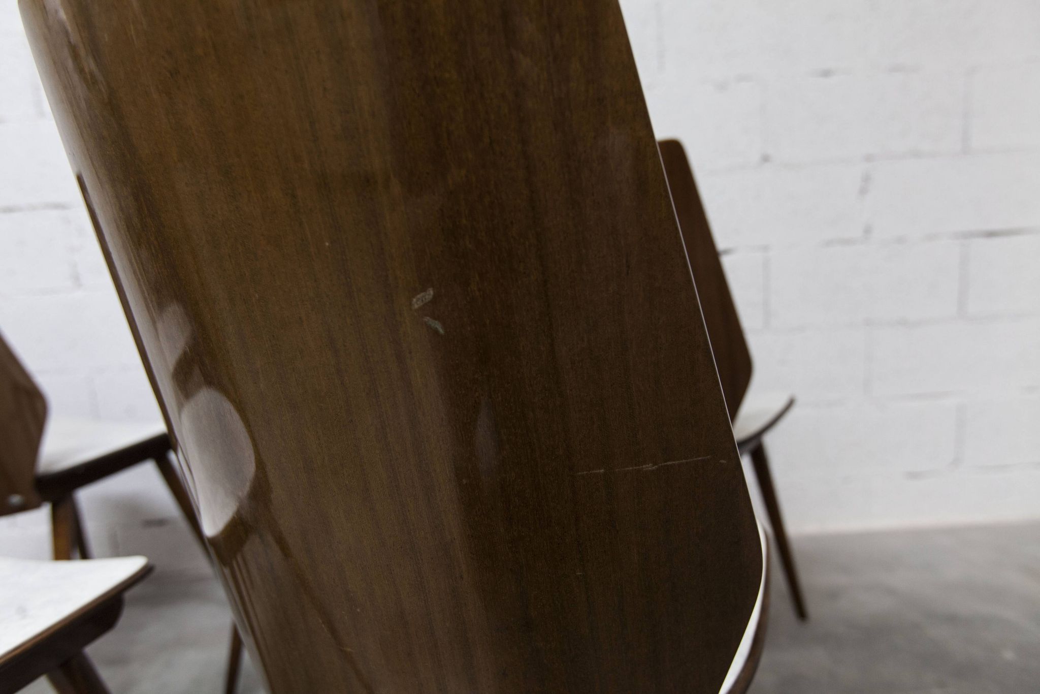 Set of 6 Baumann model 840 G2S chairs in varnished mahogany finish, 1963