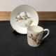 Porcelain de Paris Espresso Cup & Saucer Set: Bird Motif, Gilded, 1950s