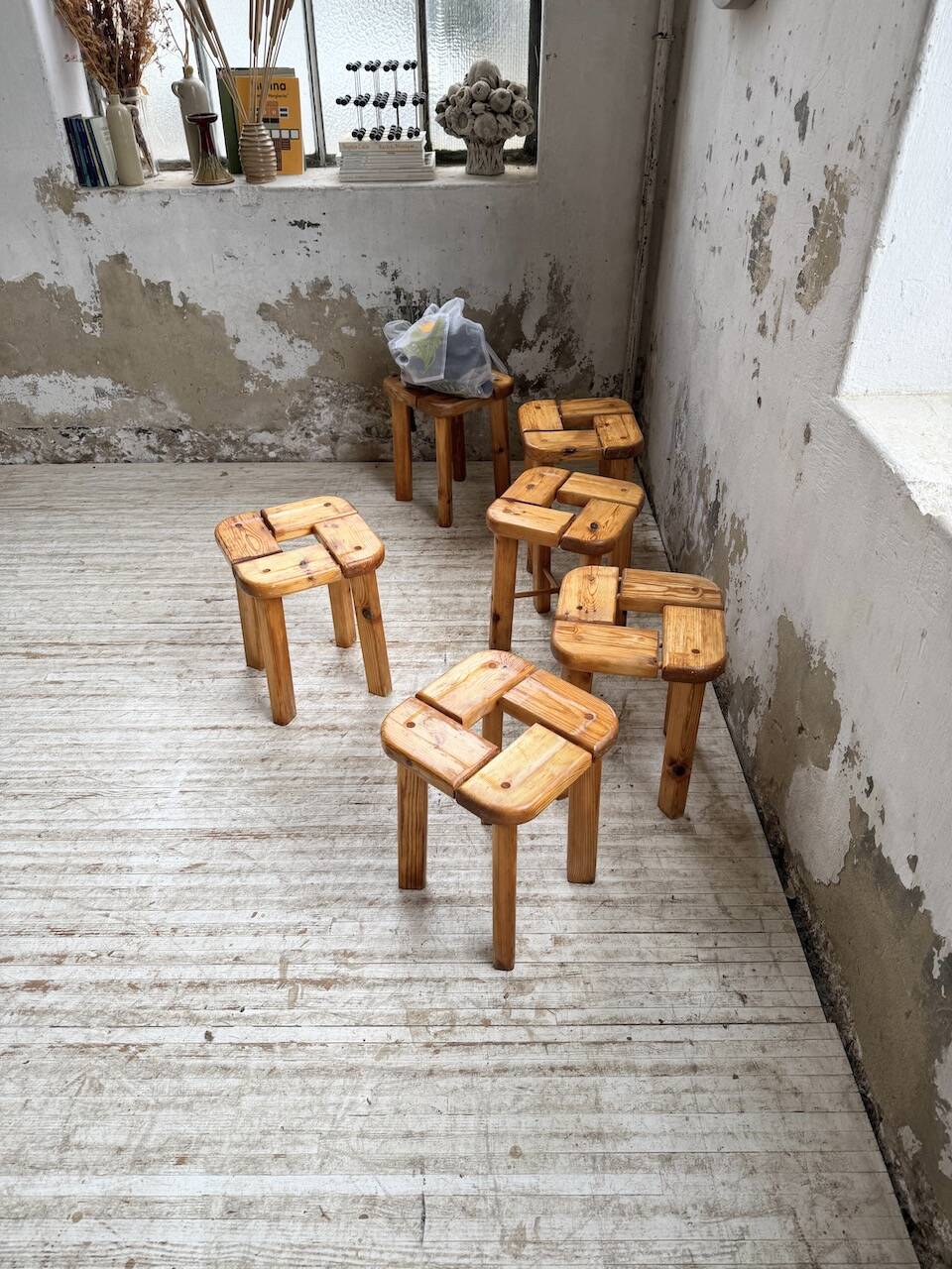 Set of 6 Olof Ottelin stools, Finland 1950.