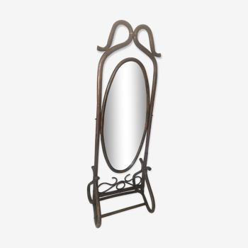 Miroir psyché en bois courbé et rotin - 175x57cm