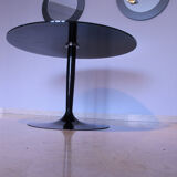 Round table in mirrored black glass, Italia1980s signed Calligaris