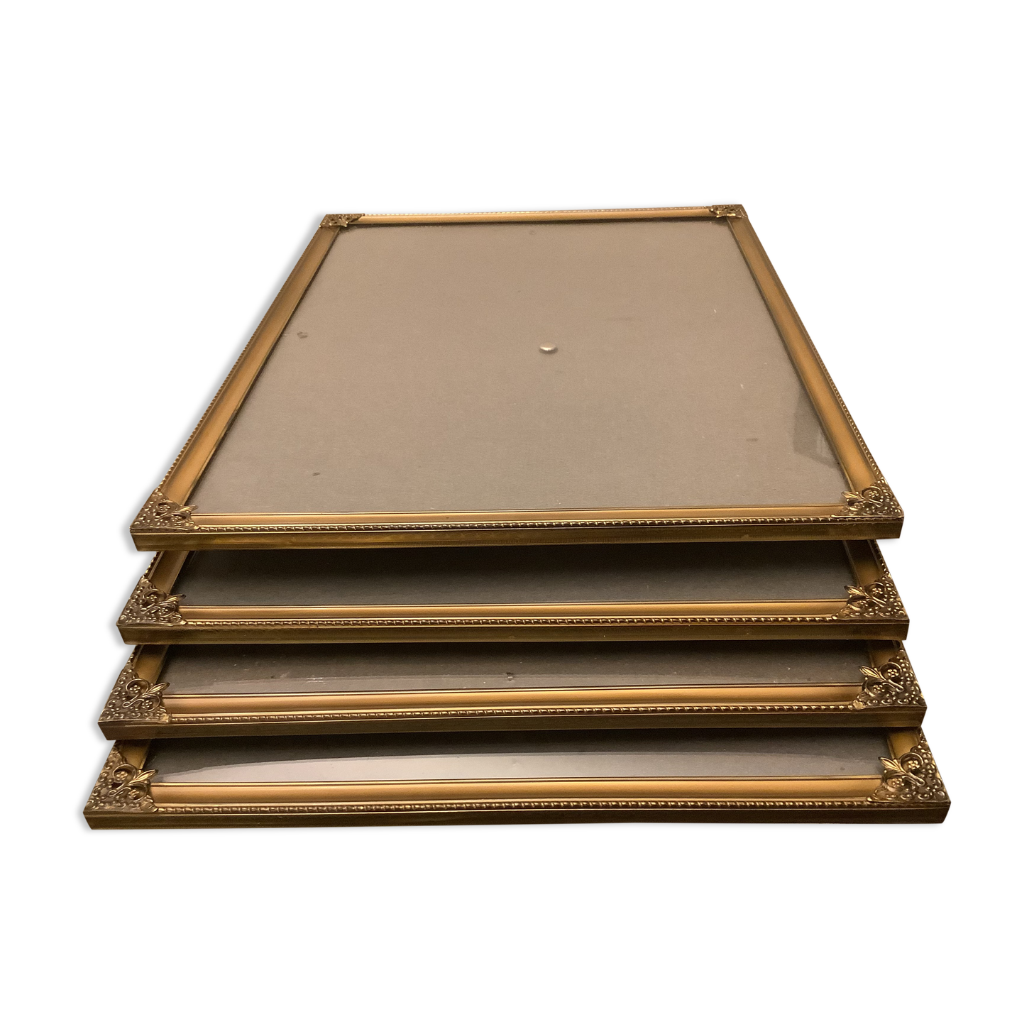 4 old large picture frames metal curved glass