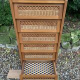 Chiffonnier vintage en rotin et pieds compas 1950