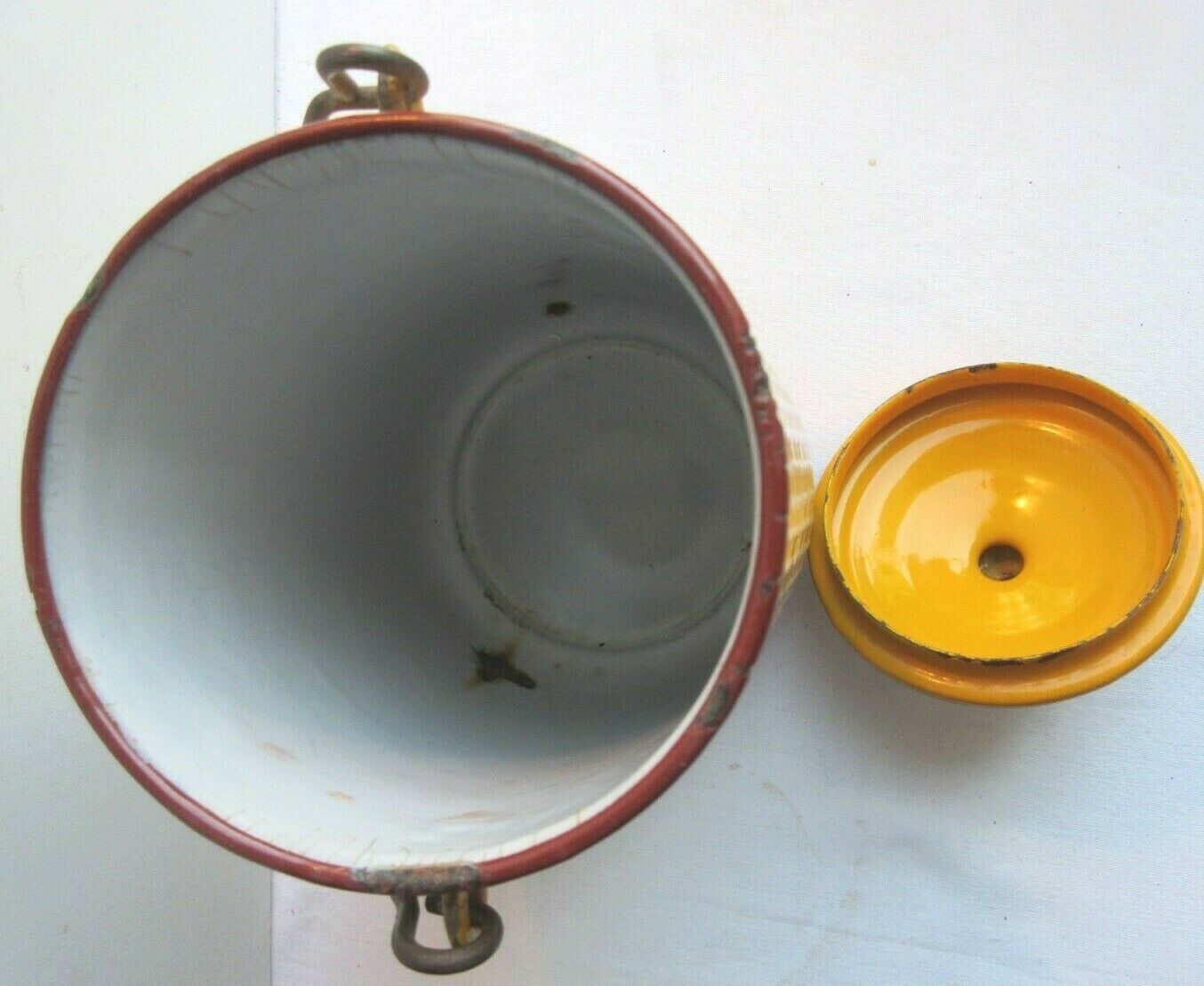 Art Deco milk pot, enamelled sheet as coffee maker, yellow and white signed BB