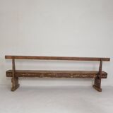 Pine bench with backrest, 2.5 metres long, 1950s.