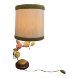 Lamp, Capodimonte, porcelain flowers, polychrome, brass leaves, cherry marble base, lampshade
