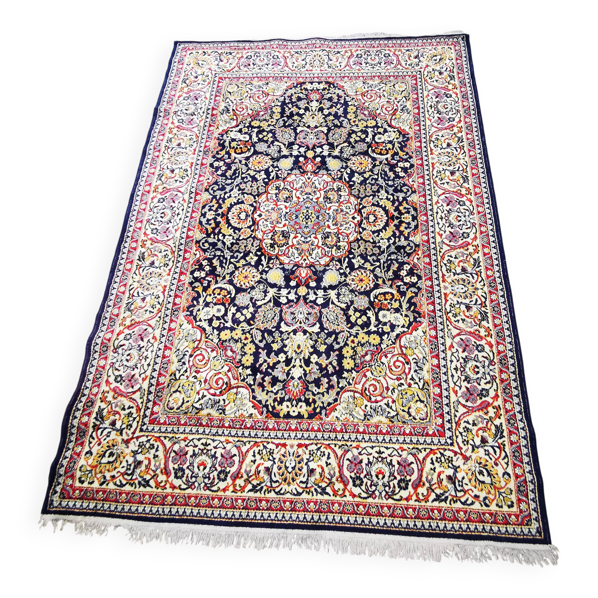 Large antique Persian rug Kashan Isfahan wool knotted floral (M3) 285x200 cm