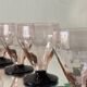 6 petits verres à vin ou à eau art déco rose et pied noir 7 cl