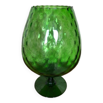 Old vase on foot empolied green glass vintage