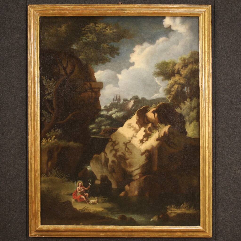 Painting wooded landscape with St. John the Baptist from 18th century