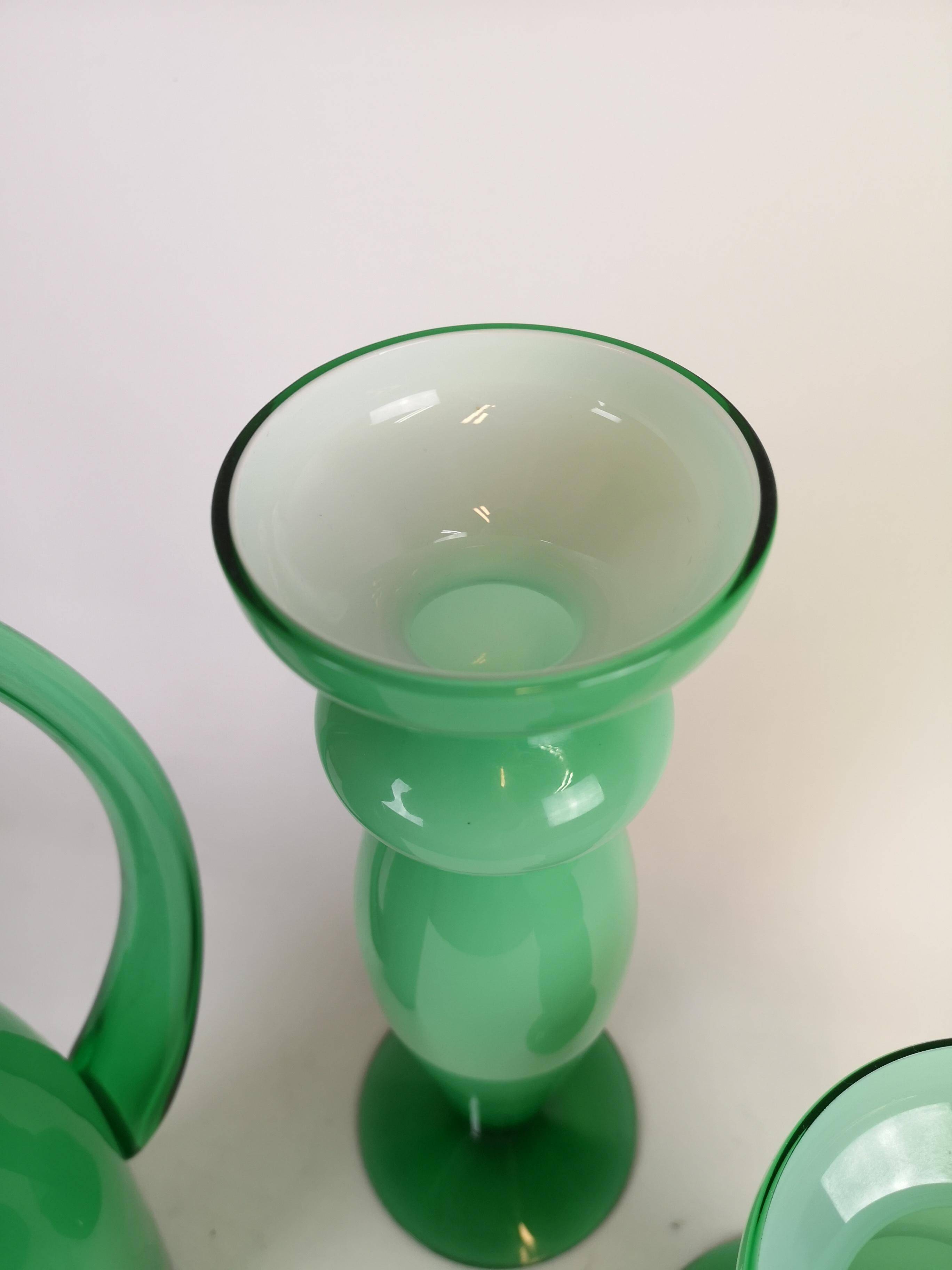 Set of 3 green glass pieces by Orrefors, Sweden