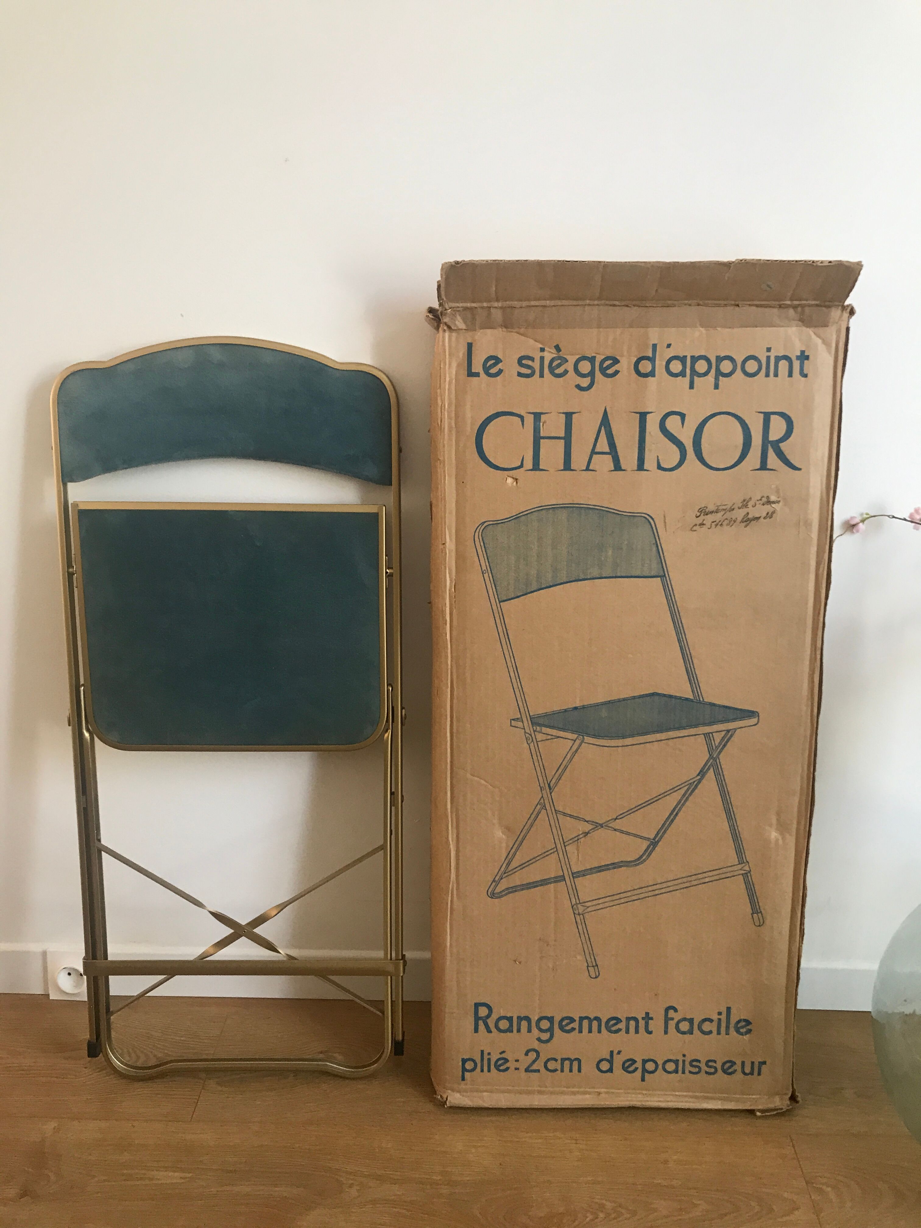 Chaise pliante vintage Chaisor en velours bleu