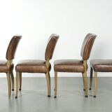 Set of 4 vintage cowhide and wooden dining chairs