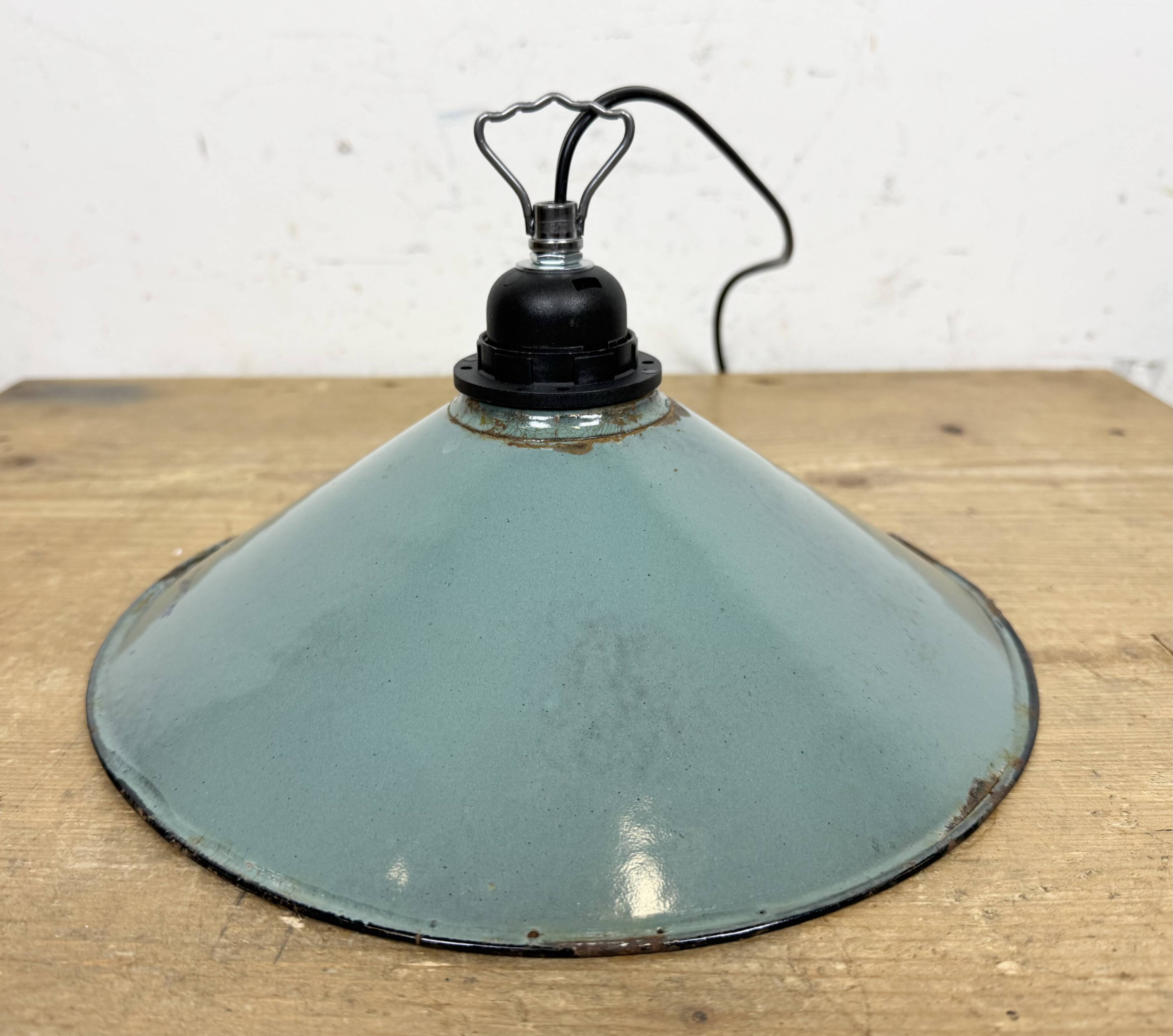 Industrial Petrol Enamel Factory Pendant Lamp, 1960s