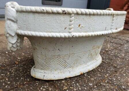 French cast iron oval jardinière planter white