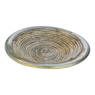 Large basket in the style of Gabriella Crespi made of bamboo and brass.