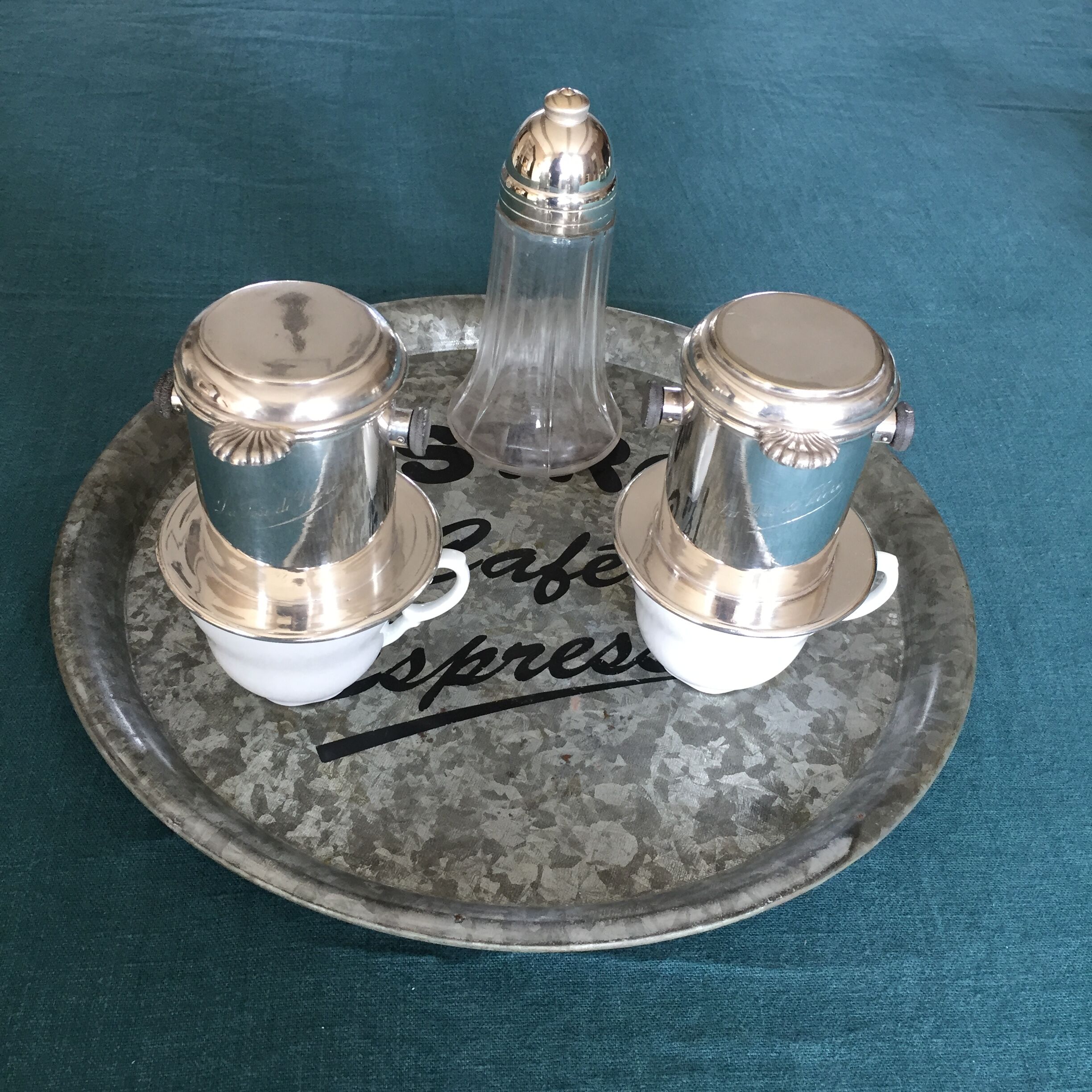 Duo of old coffee filters in silver metal Félix Frères