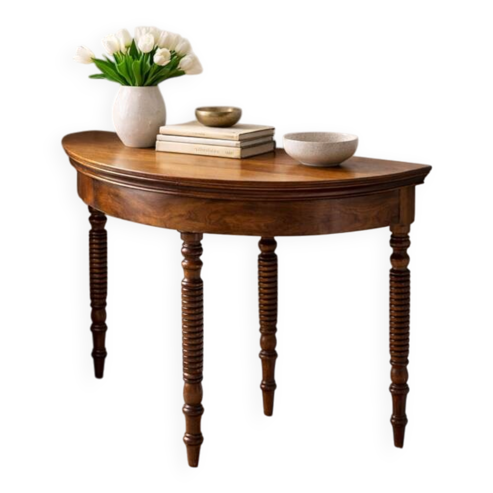 Half-moon table in solid walnut