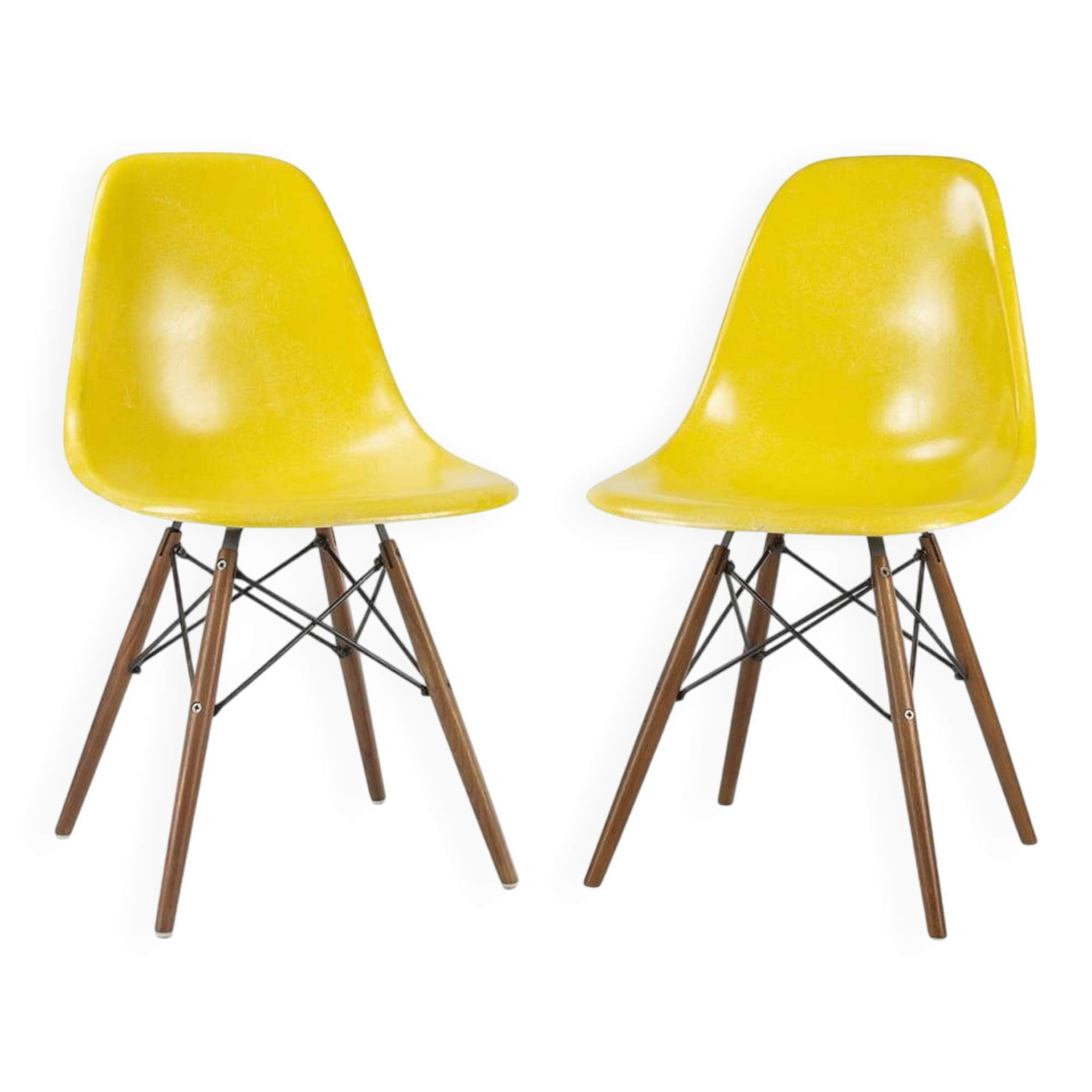 Yellow Pair (2) Herman Miller Original Eames DSW Side Shell Chairs