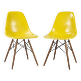 Yellow Pair (2) Herman Miller Original Eames DSW Side Shell Chairs