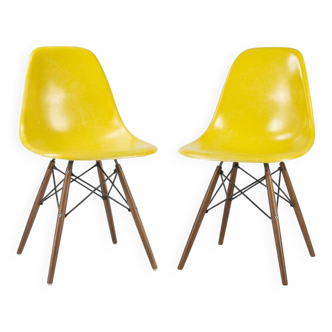 Yellow Pair (2) Herman Miller Original Eames DSW Side Shell Chairs