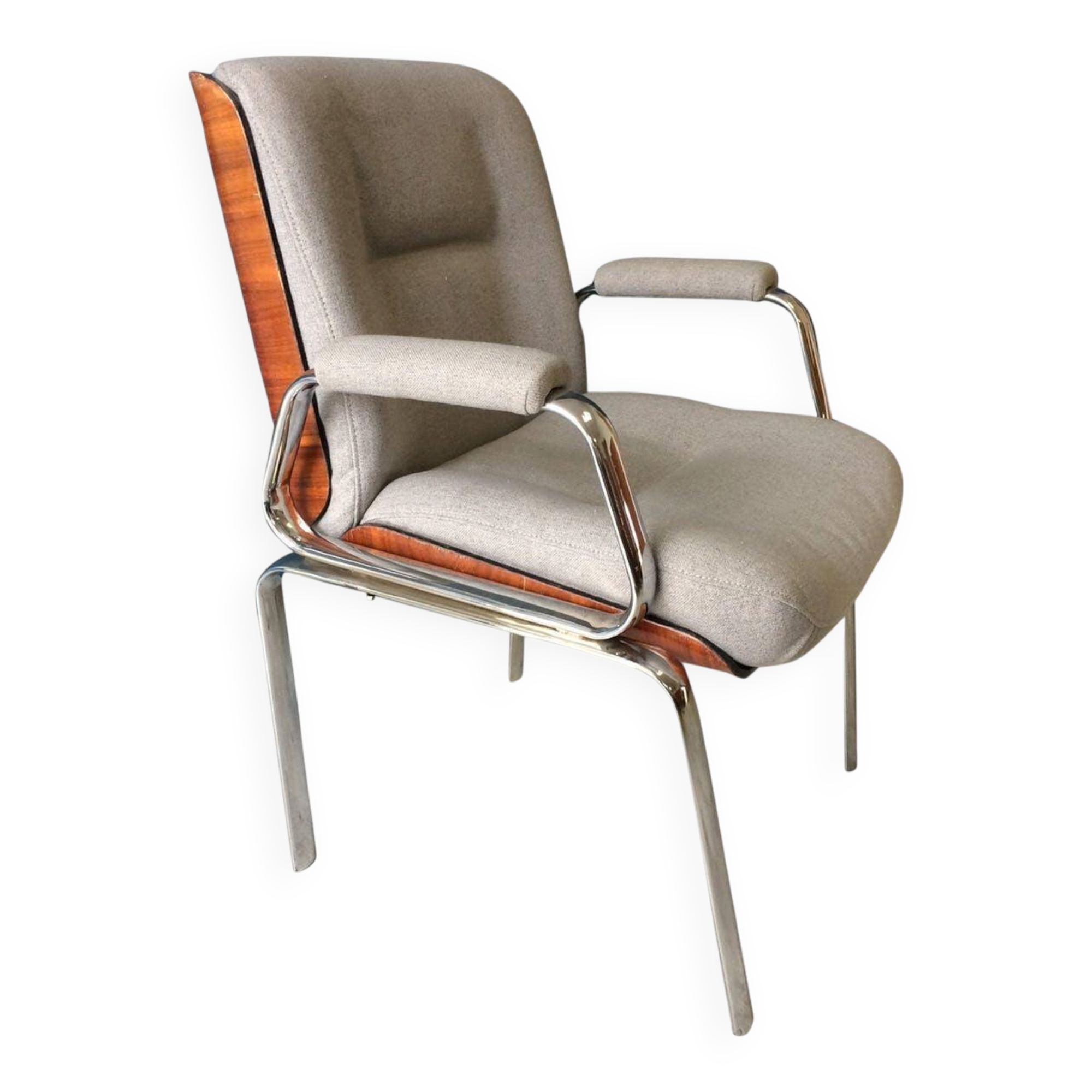 Wood and chrome armchair from the 70s.